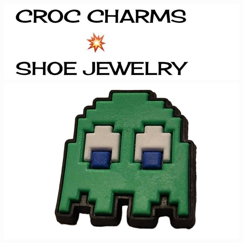 6/$20 Rubber Shoe Charm * Pac-Man Green Monster Arcade * Croc Clog Jewelry Gamer